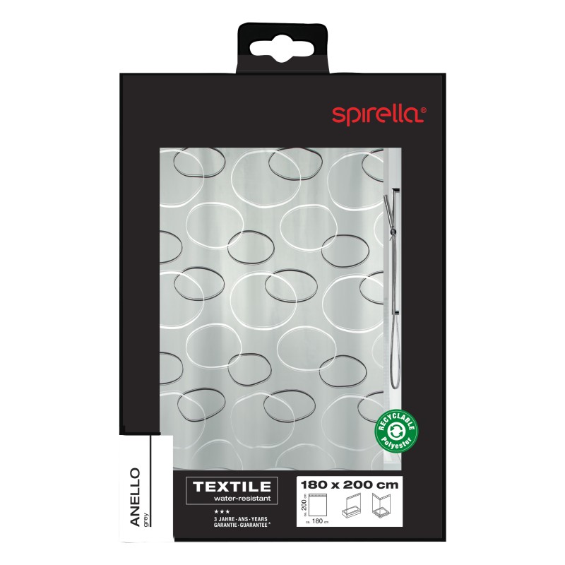 Spirella Rideau De Douche Polyester ANELLO 180x200cm Gris Spirella