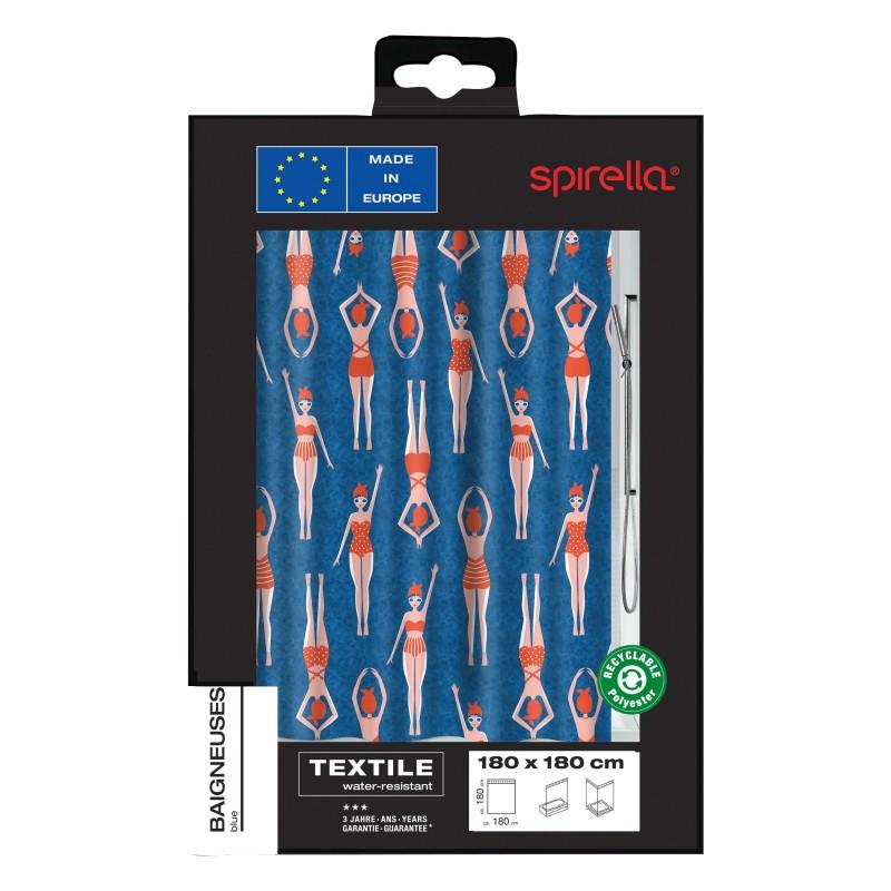 Spirella Rideau De Douche Polyester BAIGNEUSES 180x200cm Bleu Spirella