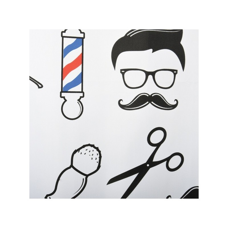 Spirella Rideau De Douche Polyester BARBER SHOP 180x200cm QUALITà PREMIUM Noir & Blanc - Anneaux Inclus MSV