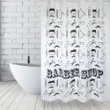 Spirella Rideau De Douche Polyester BARBER SHOP 180x200cm QUALITà PREMIUM Noir & Blanc - Anneaux Inclus MSV