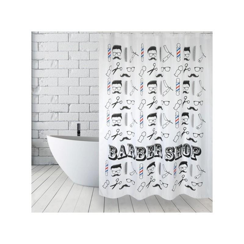 spirella Rideau de douche Polyester BARBER SHOP 180x200cm QUALITà PREMIUM Noir & Blanc - Anneaux inclus MSV