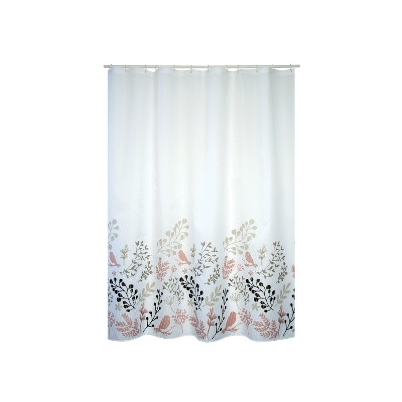 Spirella Rideau De Douche Polyester BIRDS 180x200cm QUALITà PREMIUM Motifs Beige & Blanc - Anneaux Inclus MSV