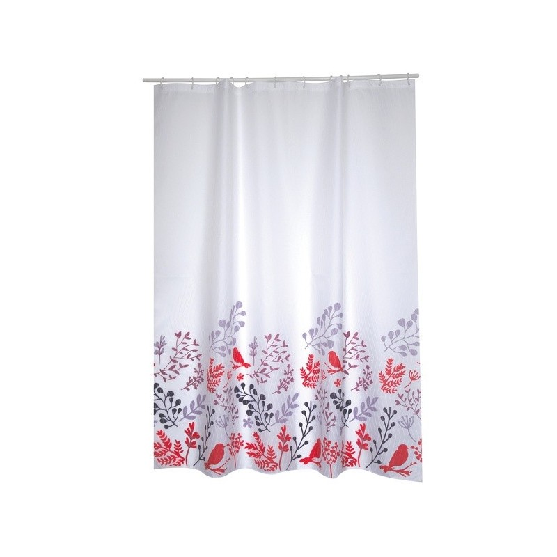 Spirella Rideau De Douche Polyester BIRDS 180x200cm QUALITà PREMIUM Motifs Rouge & Blanc - Anneaux Inclus MSV