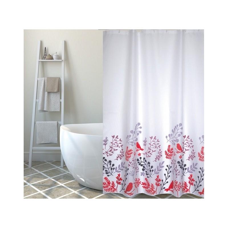 spirella Rideau de douche Polyester BIRDS 180x200cm QUALITà PREMIUM Motifs Rouge & Blanc - Anneaux inclus MSV
