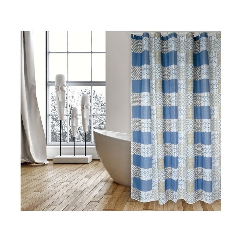 spirella Rideau de douche Polyester CERAMIQUE 180x200cm QUALITà PREMIUM Bleu - Anneaux inclus MSV