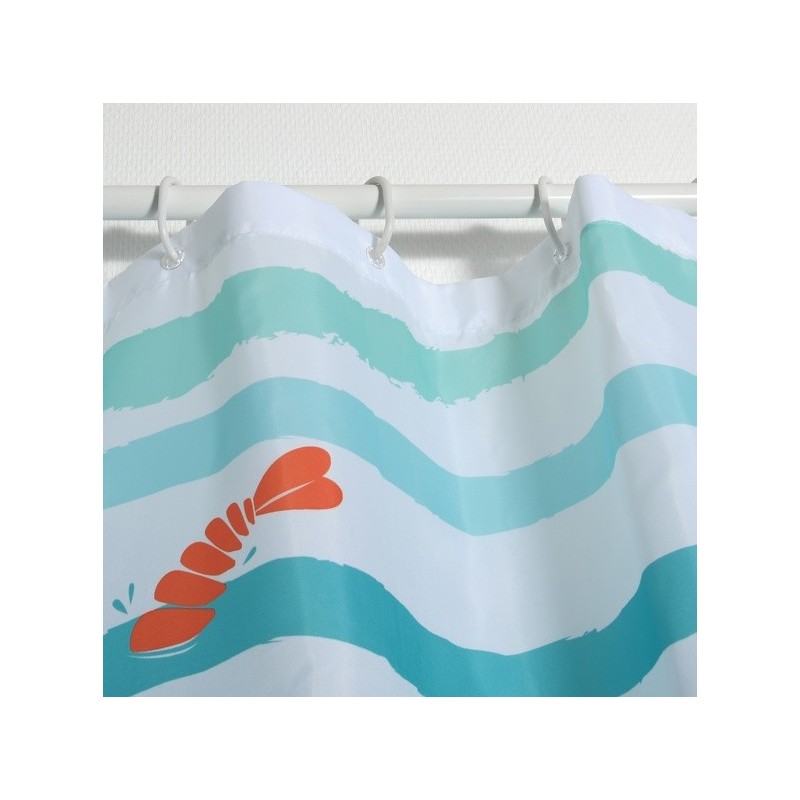 Spirella Rideau De Douche Polyester DEEP OCEAN 180x200cm Bleu & Blanc - Anneaux Inclus MSV