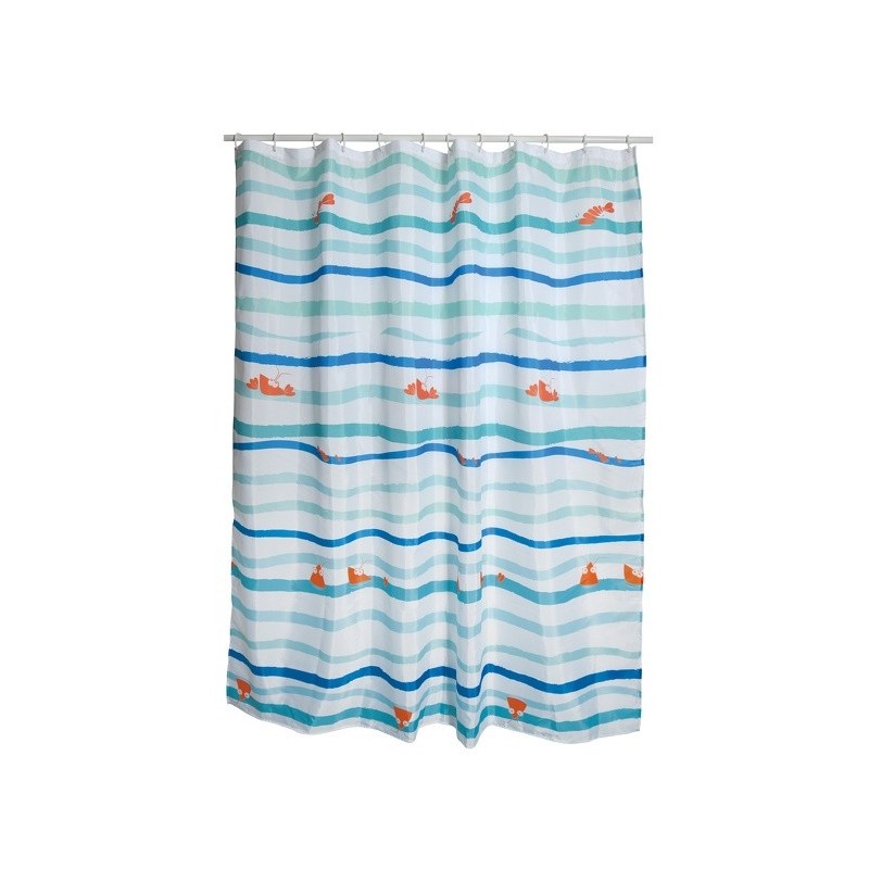 Spirella Rideau De Douche Polyester DEEP OCEAN 180x200cm Bleu & Blanc - Anneaux Inclus MSV