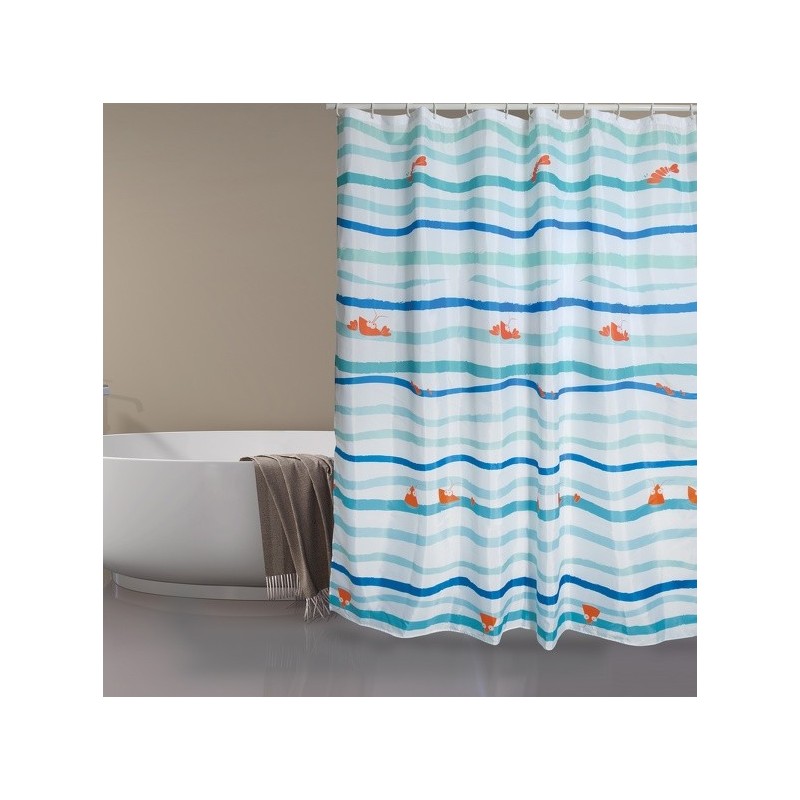 spirella Rideau de douche Polyester DEEP OCEAN 180x200cm Bleu & Blanc - Anneaux inclus MSV