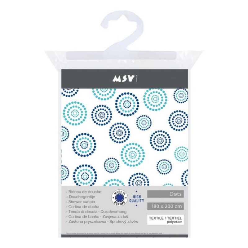 Spirella Rideau De Douche Polyester DOTS 180x200cm QUALITà PREMIUM Bleu - Anneaux Inclus MSV
