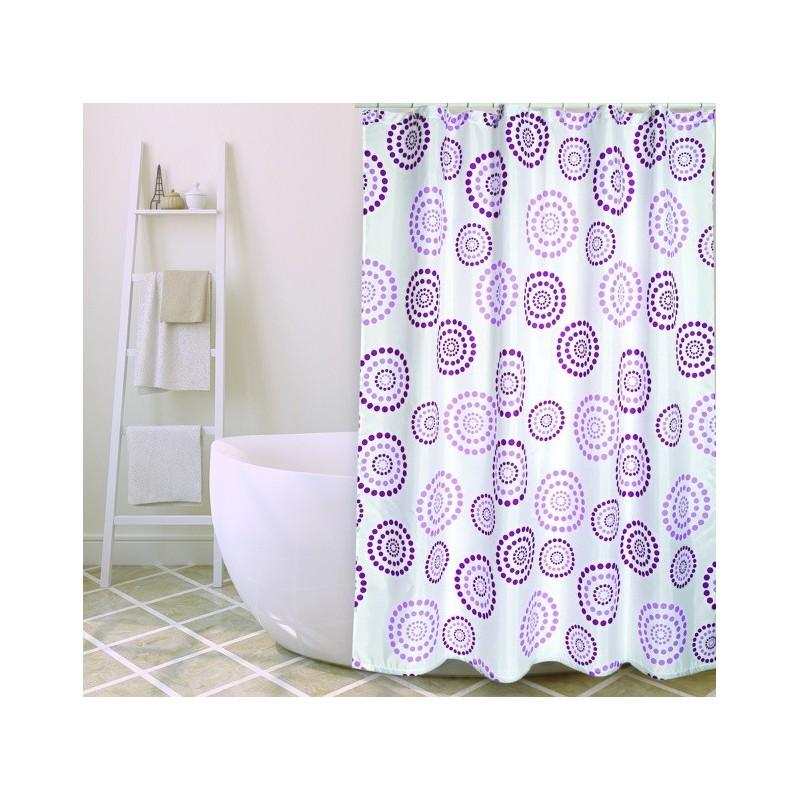 spirella Rideau de douche Polyester DOTS 180x200cm QUALITà PREMIUM Violet - Anneaux inclus MSV
