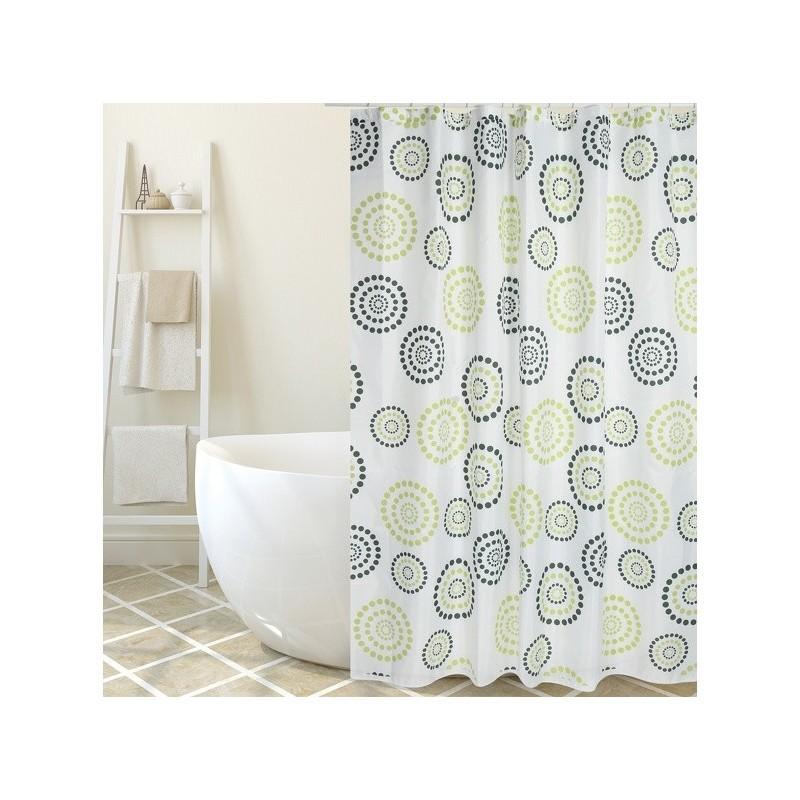 spirella Rideau de douche Polyester DOTS 180x200cm QUALITE PREMIUM Vert - Anneaux inclus MSV