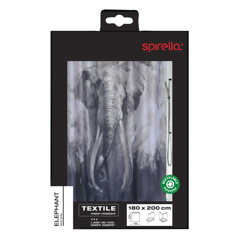 Spirella Rideau De Douche Polyester ELEPHANT 180x200cm Spirella