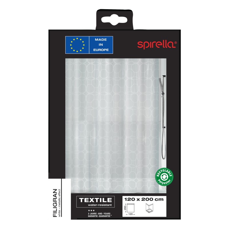 Spirella Rideau De Douche Polyester FILIGRAN 240x180cm Gris Spirella