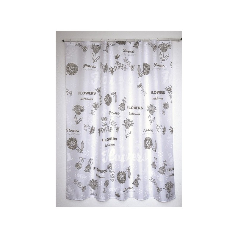 Spirella Rideau De Douche Polyester FLOWERS 180x200cm QUALITà PREMIUM Gris & Blanc - Anneaux Inclus MSV