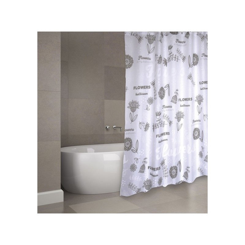 spirella Rideau de douche Polyester FLOWERS 180x200cm QUALITà PREMIUM Gris & Blanc - Anneaux inclus MSV
