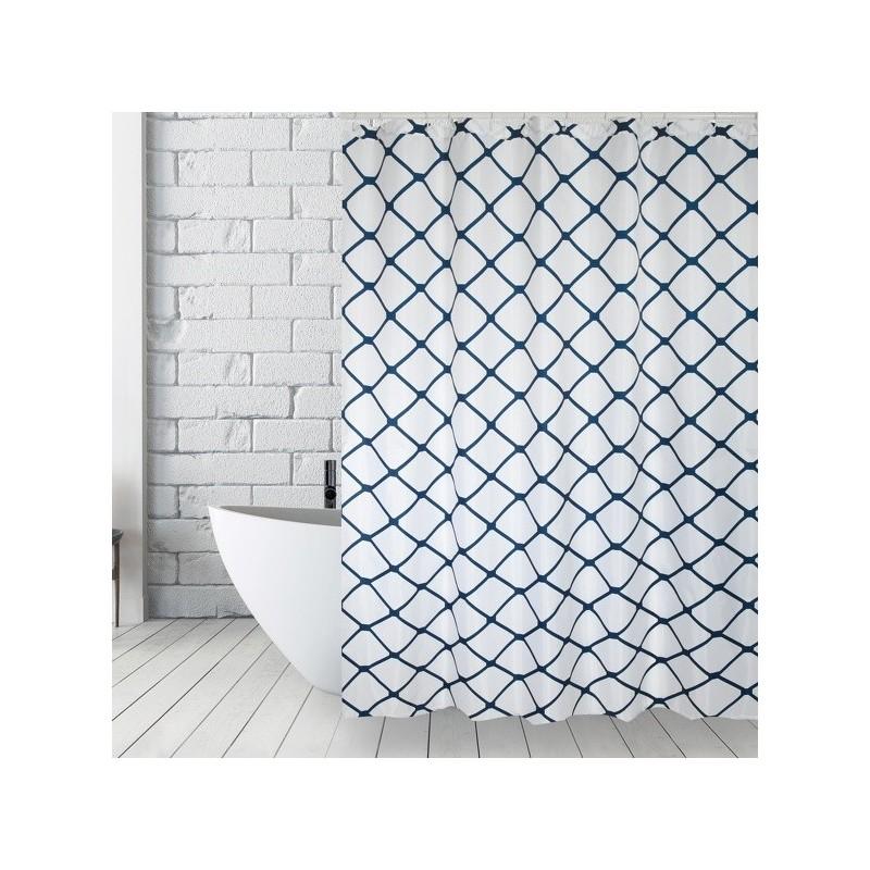 spirella Rideau de douche Polyester GRANADA 180x200cm QUALITà PREMIUM Blanc & Bleu - Anneaux inclus MSV