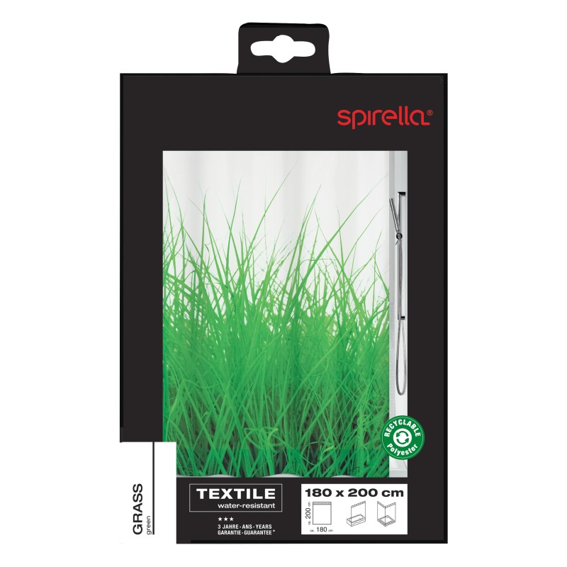 Spirella Rideau De Douche Polyester GRASS 180x200cm Vert Spirella