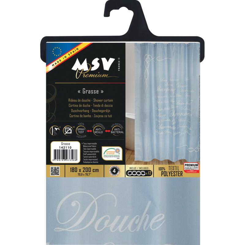 Spirella Rideau De Douche Polyester GRASSE 180x200cm QUALITE PRMIUM Bleu - Anneaux Inclus MSV