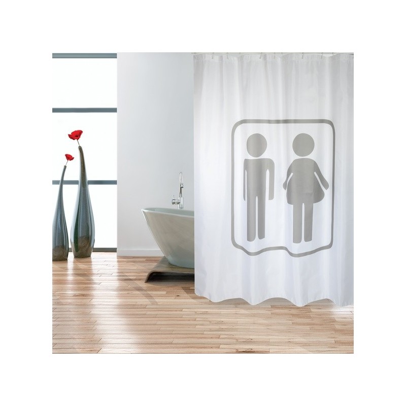 spirella Rideau de douche Polyester H/F 180x200cm QUALITE PREMIUM Gris & Blanc - Anneaux inclus MSV