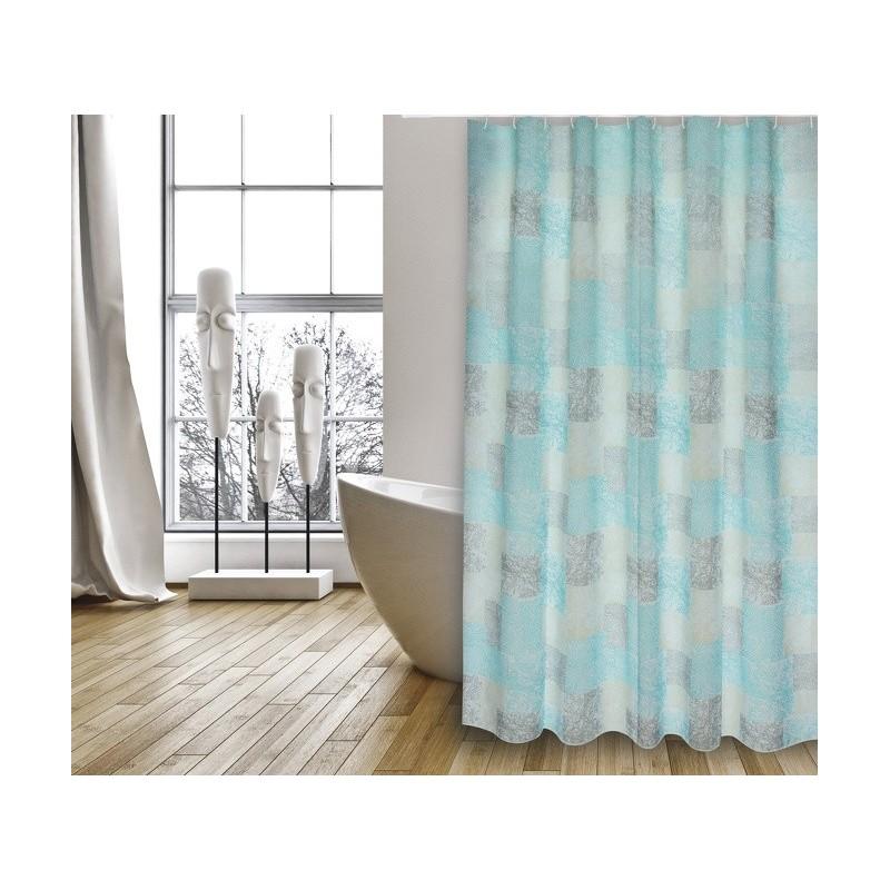 spirella Rideau de douche Polyester HUELLAS 180x200cm QUALITà PREMIUM Bleu Turquoise - Anneaux inclus MSV