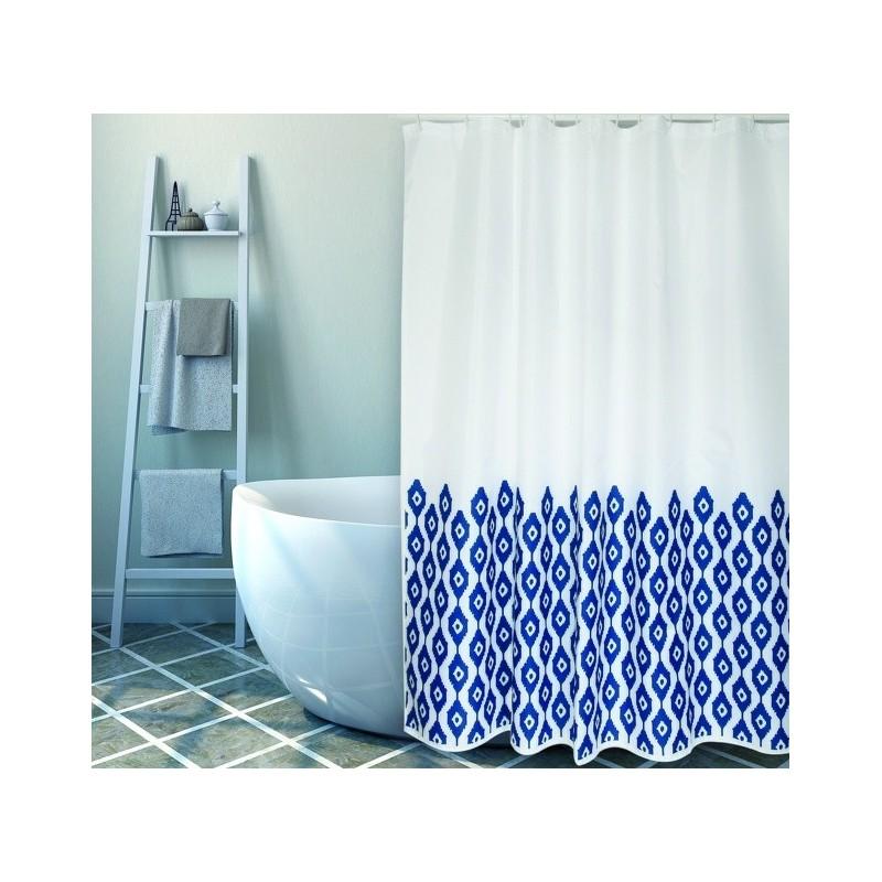 spirella Rideau de douche Polyester IKAT 180x200cm QUALITà PREMIUM Bleu & Blanc MSV