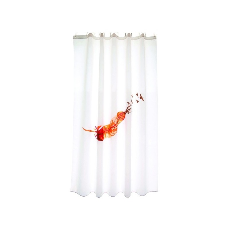 Spirella Rideau De Douche Polyester INDIA 180x200cm QUALITE PREMIUM Orange & Blanc - Anneaux Inclus MSV