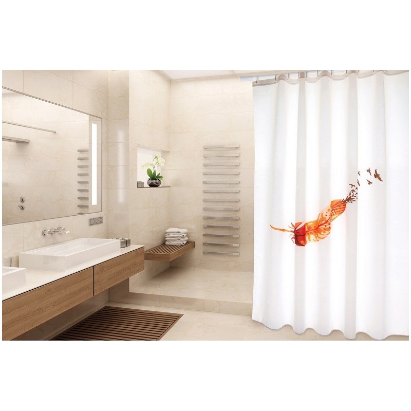 spirella Rideau de douche Polyester INDIA 180x200cm QUALITE PREMIUM Orange & Blanc - Anneaux inclus MSV