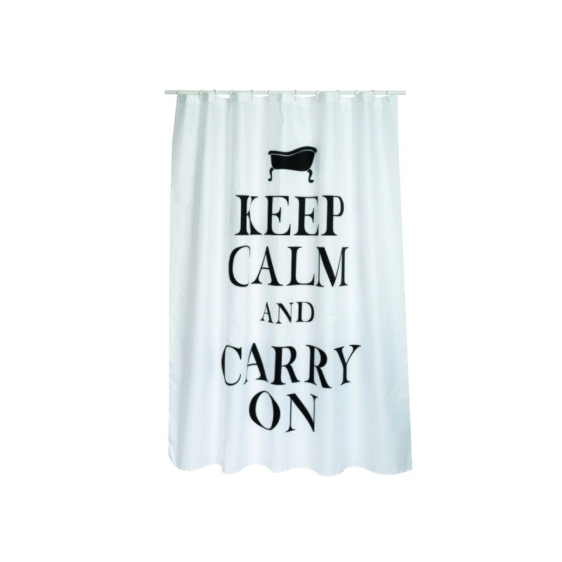 Spirella Rideau De Douche Polyester KEEP CALM 180x200cm QUALITE PREMIUM Noir & Blanc - Anneaux Inclus MSV