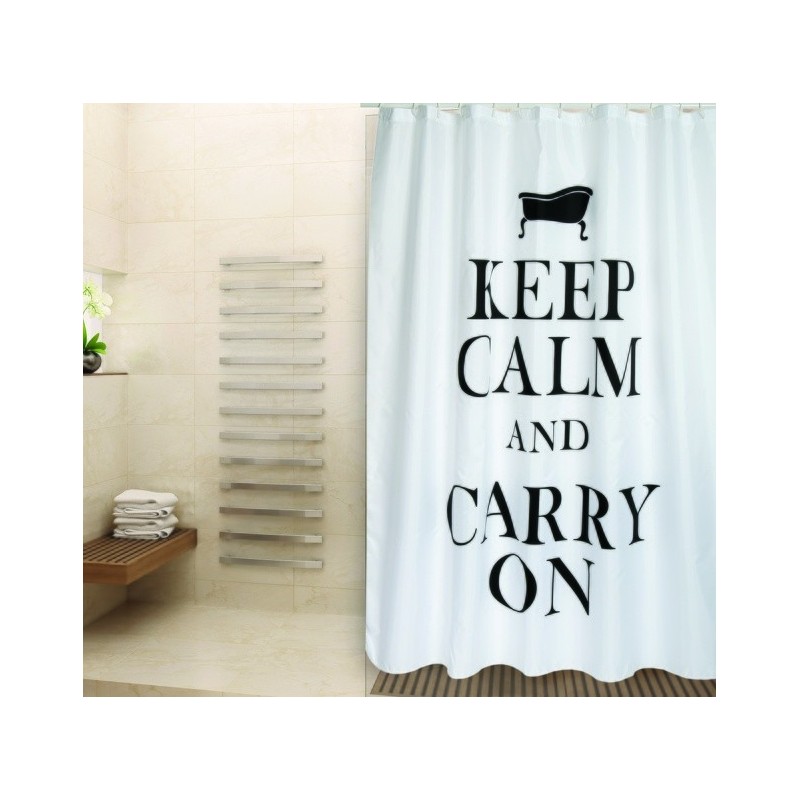 spirella Rideau de douche Polyester KEEP CALM 180x200cm QUALITE PREMIUM Noir & Blanc - Anneaux inclus MSV