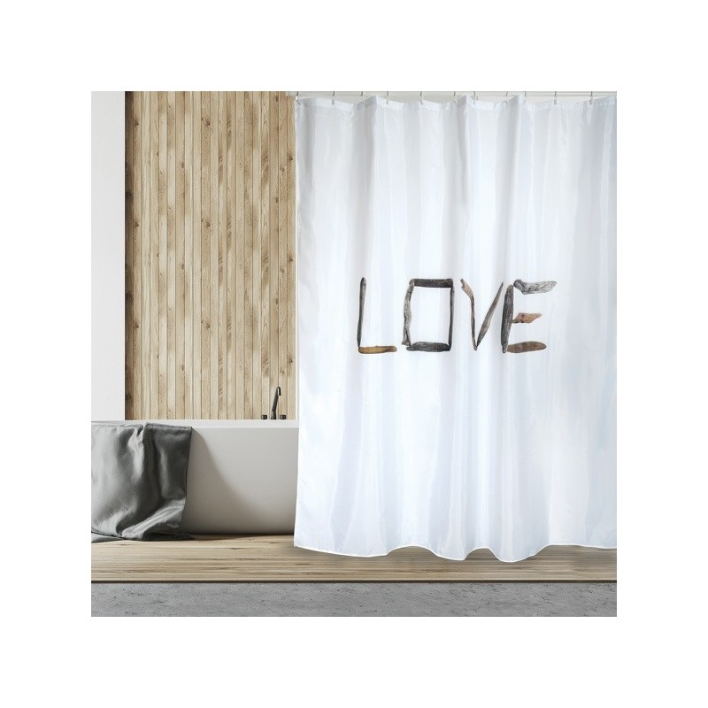 spirella Rideau de douche Polyester LOVE 180x200cm Beige - Anneaux inclus MSV