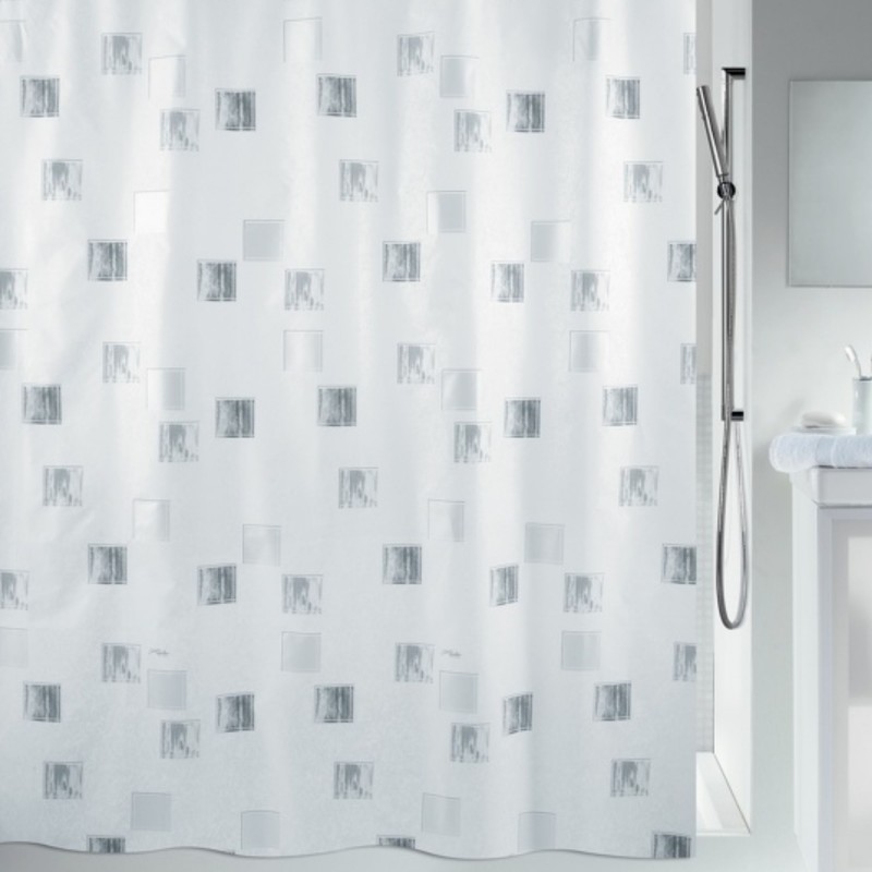 spirella Rideau de douche Polyester MILANO 180x200cm Blanc & Argent effet perlé Spirella