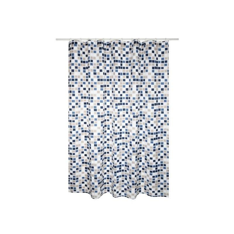 Spirella Rideau De Douche Polyester MOSAIKO 180x200cm QUALITà PREMIUM Bleu & Beige - Anneaux Inclus MSV