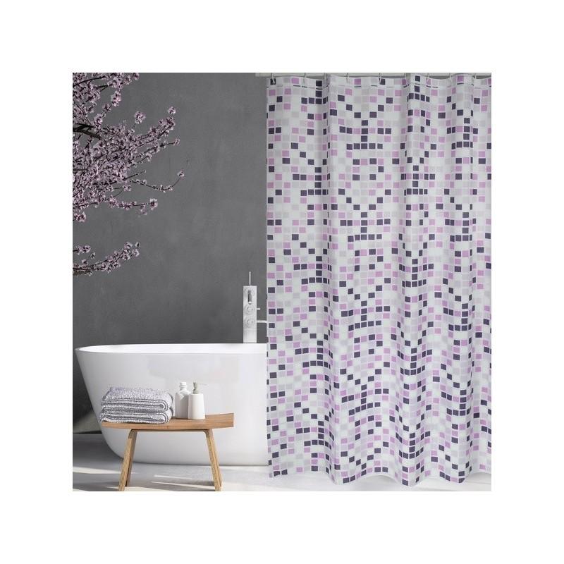 spirella Rideau de douche Polyester MOSAIKO 180x200cm QUALITà PREMIUM Violet - Anneaux inclus MSV