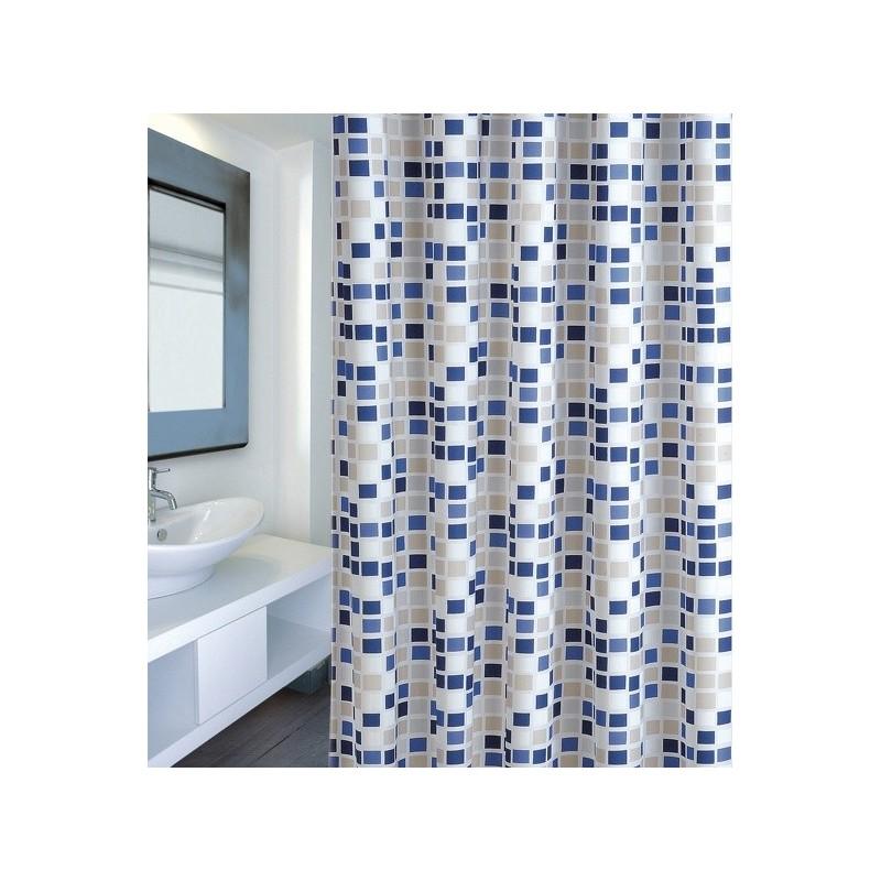 spirella Rideau de douche Polyester MOSAIKO 180x200cm QUALITà PREMIUM Bleu - Anneaux inclus MSV