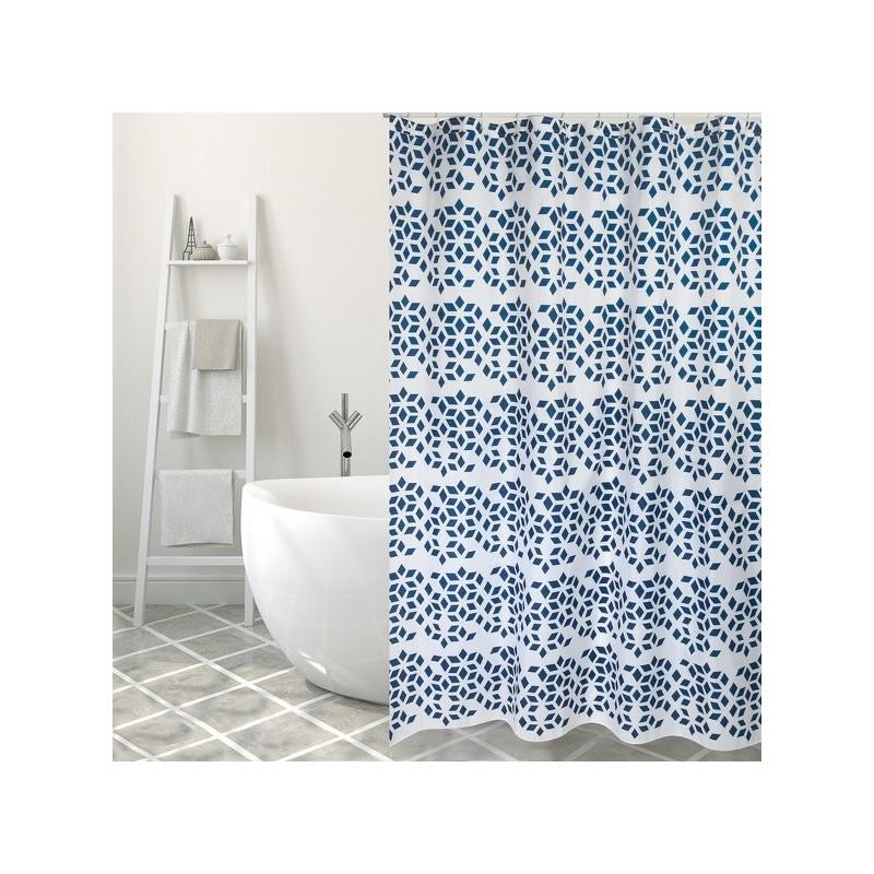 spirella Rideau de douche Polyester NADOR 180x200cm QUALITE PREMIUM Bleu & Blanc - Anneaux inclus MSV