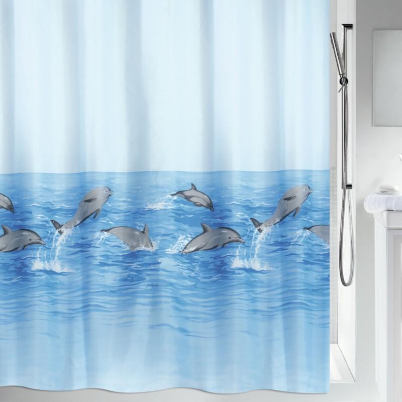 spirella Rideau de douche Polyester NEMO 180x200cm Bleu motif dauphins Spirella