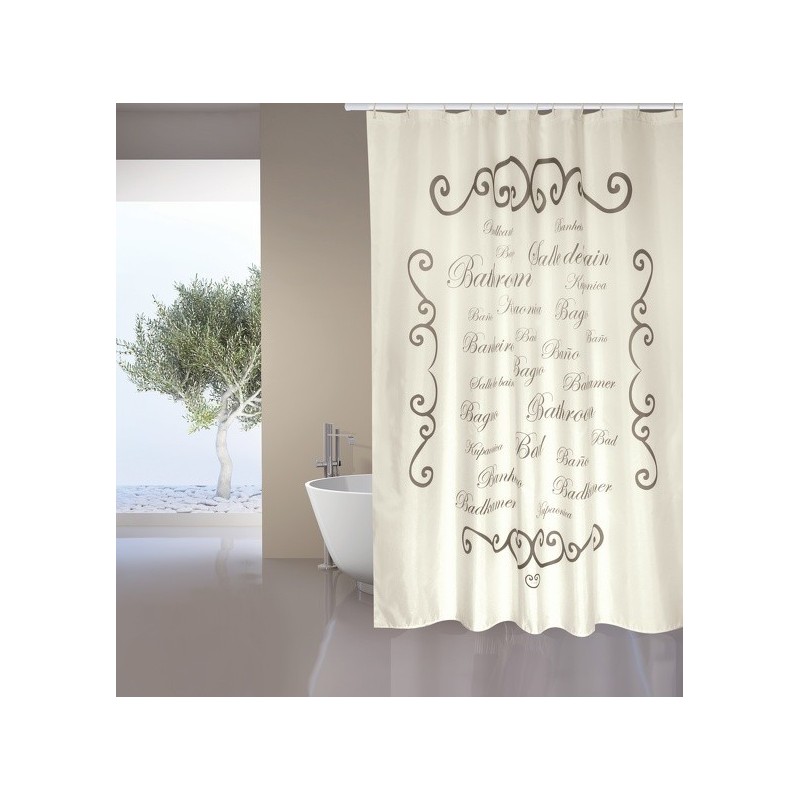 spirella Rideau de douche Polyester PARIS 180x200cm QUALITà PREMIUM Crème - Anneaux inclus MSV