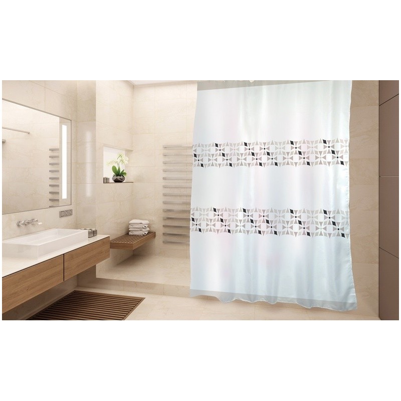 spirella Rideau de douche Polyester PORTO 180x200cm QUALITà PREMIUM Beige & Blanc - Anneaux inclus MSV