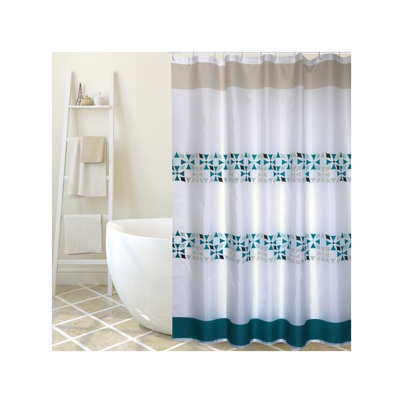 spirella Rideau de douche Polyester PORTO 180x200cm QUALITà PREMIUM Vert & Blanc - Anneaux inclus MSV