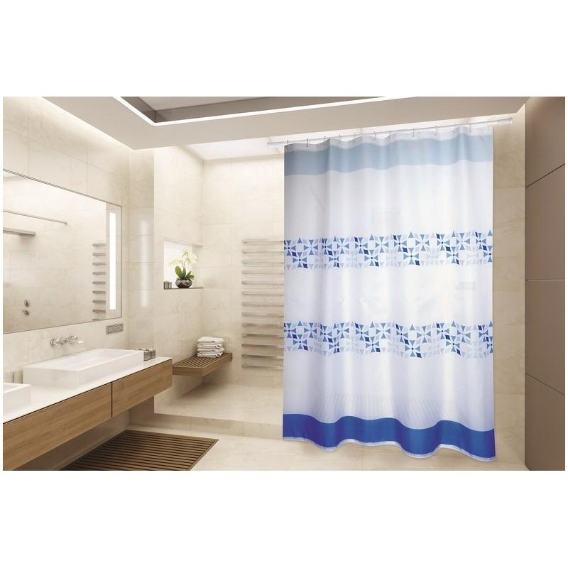 spirella Rideau de douche Polyester PORTO 180x200cm QUALITà PREMIUM Bleu & Blanc - Anneaux inclus MSV