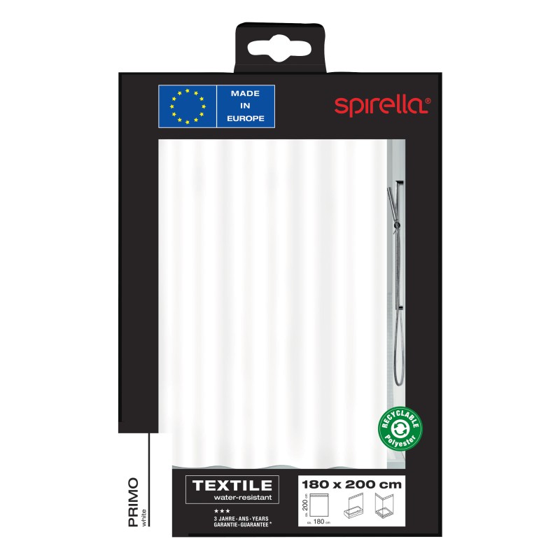 Spirella Rideau De Douche Polyester PRIMO 180x200cm Blanc Spirella