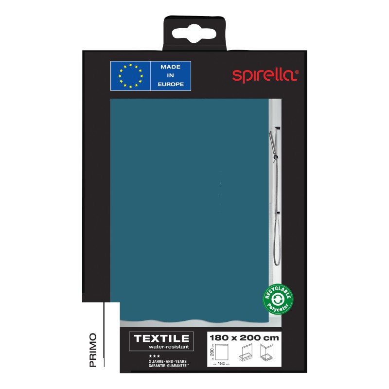 Spirella Rideau De Douche Polyester PRIMO 180x200cm Bleu Pétrole Spirella