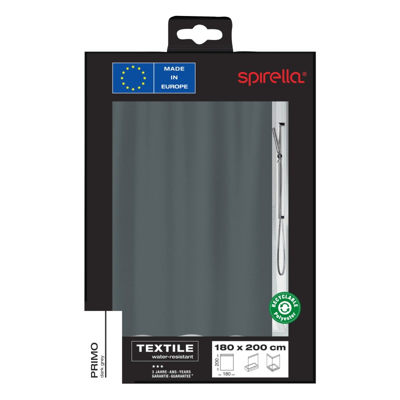 Spirella Rideau De Douche Polyester PRIMO 180x200cm Gris Foncé Spirella
