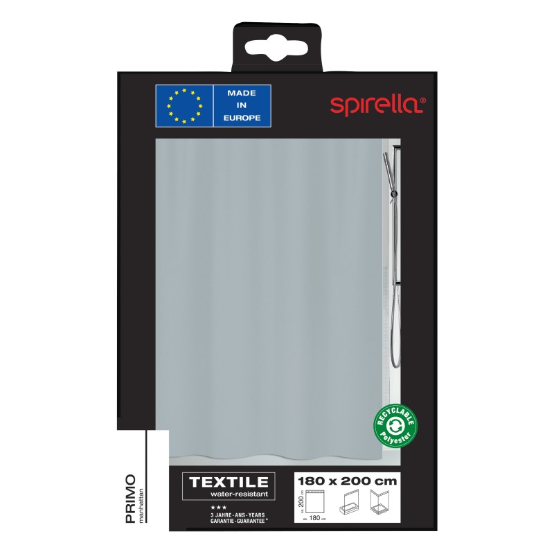 Spirella Rideau De Douche Polyester PRIMO 180x200cm Gris Spirella