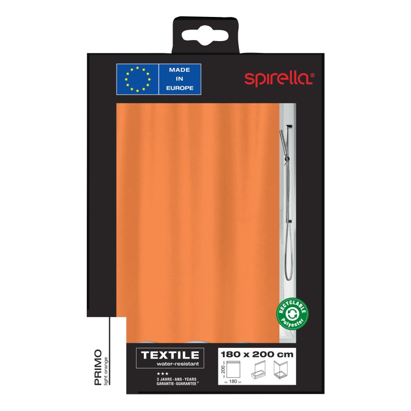 Spirella Rideau De Douche Polyester PRIMO 180x200cm Orange Clair Spirella