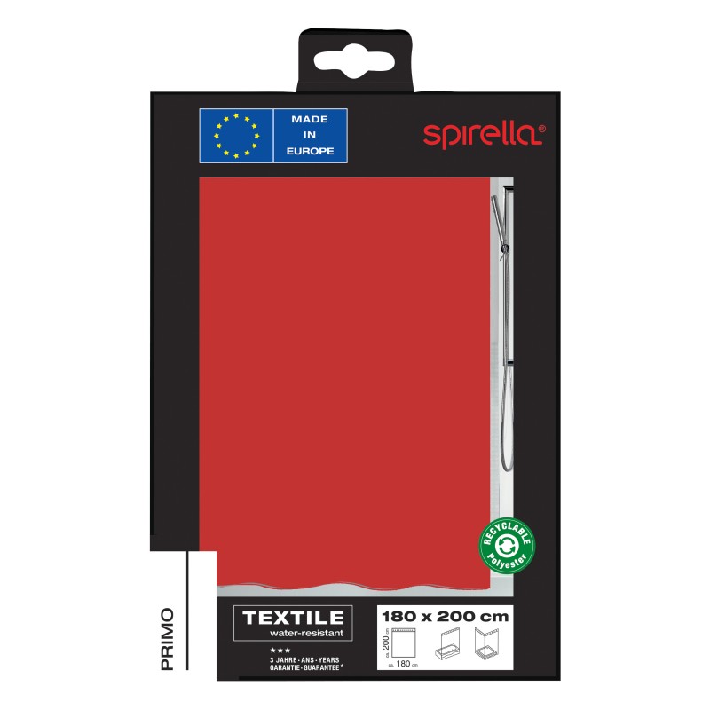Spirella Rideau De Douche Polyester PRIMO 180x200cm Rouge Spirella