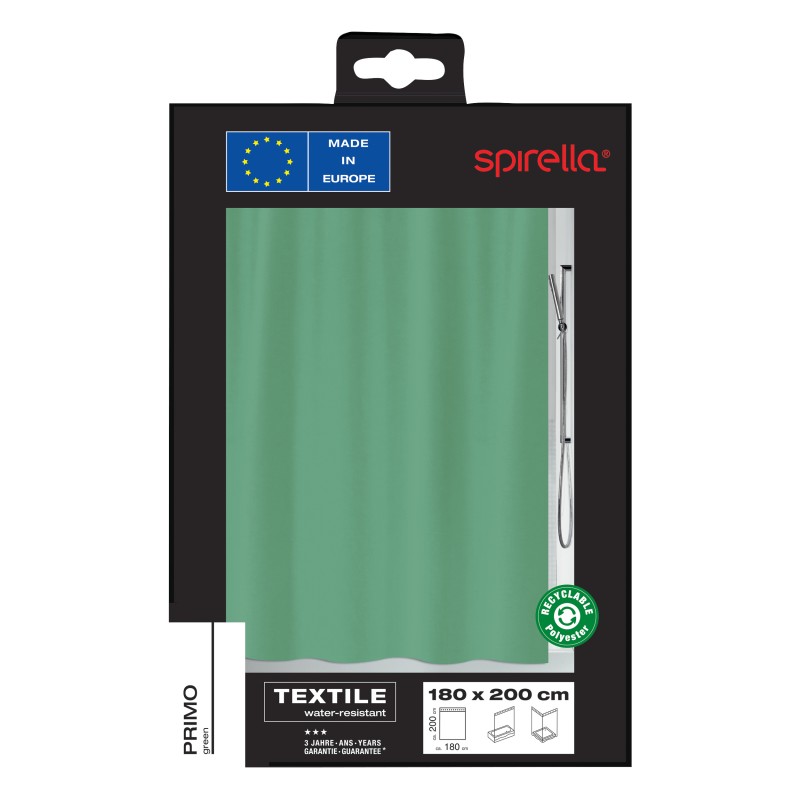 Spirella Rideau De Douche Polyester PRIMO 180x200cm Vert Spirella