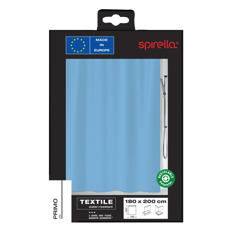 Spirella Rideau De Douche Polyester PRIMO 240x200cm Bleu Ciel Spirella