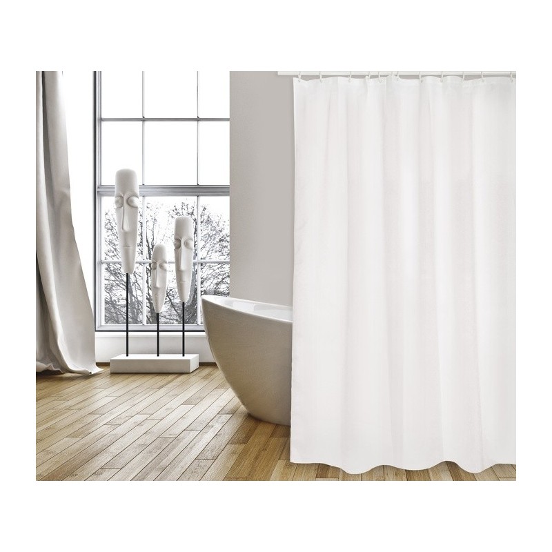 spirella Rideau de douche Polyester PUR 180x200cm QUALITE PREMIUM Blanc - Anneaux inclus MSV