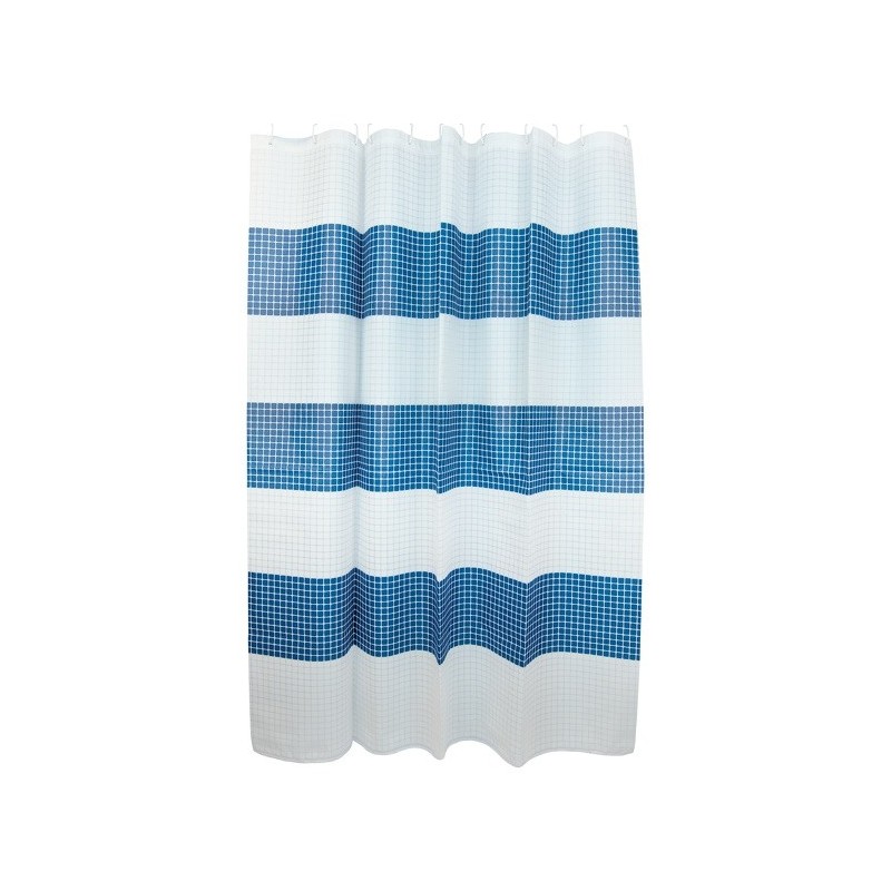 Spirella Rideau De Douche Polyester QUADRO 180x200cm QUALITE PREMIUM Bleu & Blanc - Anneaux Inclus MSV